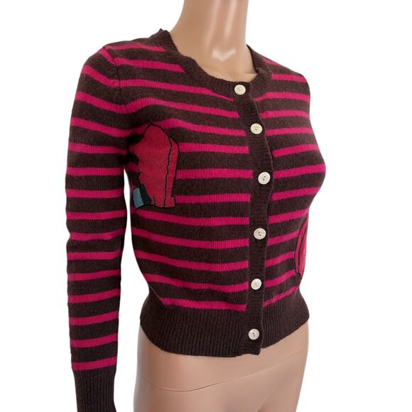Cartoon Mikey Mouse Cardigan Striped S Wool Preppy Kawaii Y2K Indie Sweater S - Picture 3 of 7